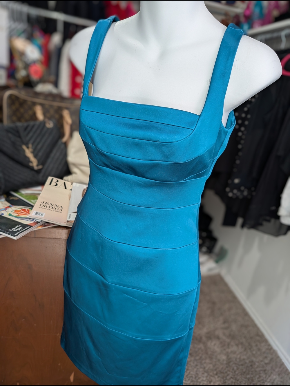Jax Teal Sleeveless Bandage Sheath Dress